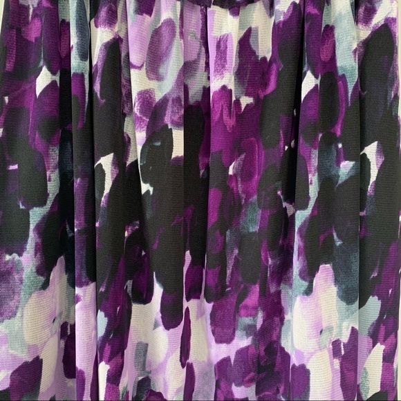 AB Studio Dress Purple Black White Flower V-neck Size 6 - Picture 5 of 10